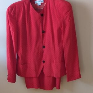 Dior Red Polka Dot Women's Jacket And Skirt Suit. 100% Silk. Fully Lined